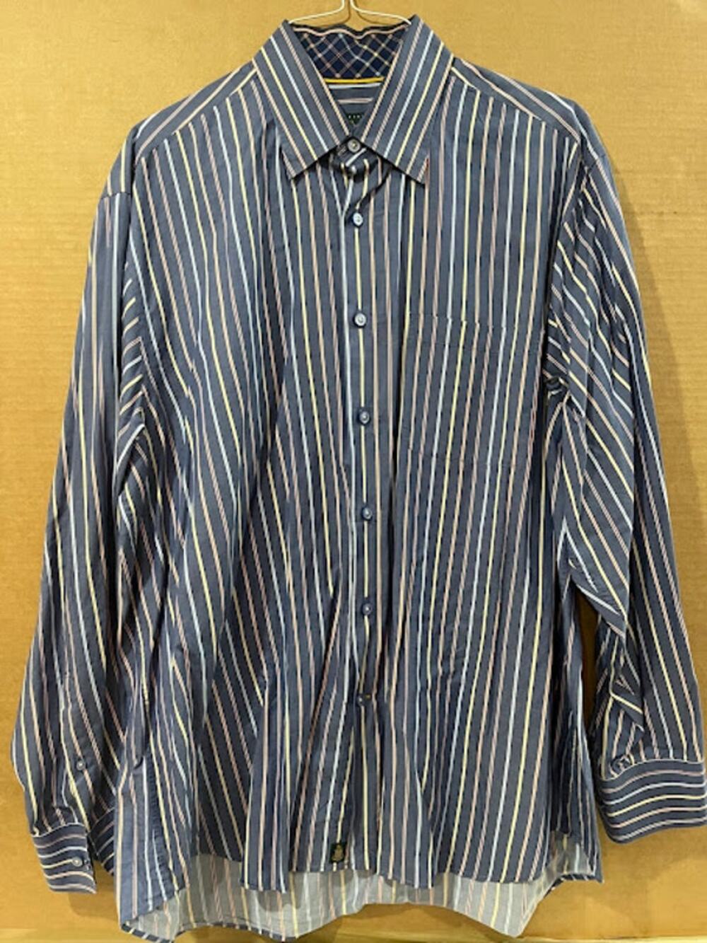 VTG Robert Talbott Shirt Blue Stripe Button Down Dress XL